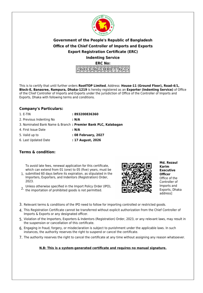 Export Registration Certificate